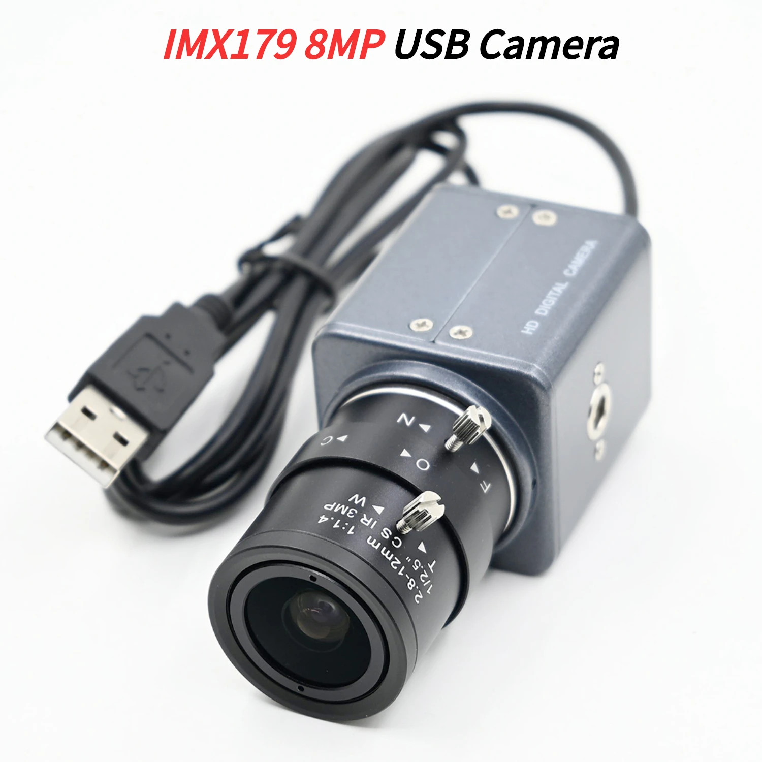 Fotocamera USB HD IMX179 da 8 MP, mini webcam con custodia con obiettivo CS varifocale da 5-50 mm 2,8-12 mm, plug and play, 3264x2448, per Windows Linux Android