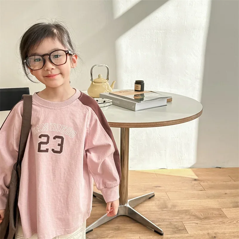 2024 Spring Children\'s Wear Korean  Spring Long sleeved T-shirt Sweater for Boys and Girls Spring Wear Bottom Shirt