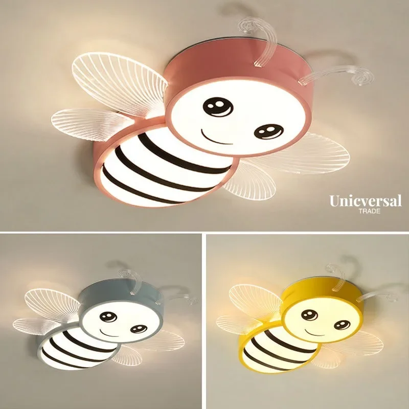 

Minimalist modern bedroom ceiling light iron art design, Little Bee Eye Protection Princess Room lamp Children's Room Light