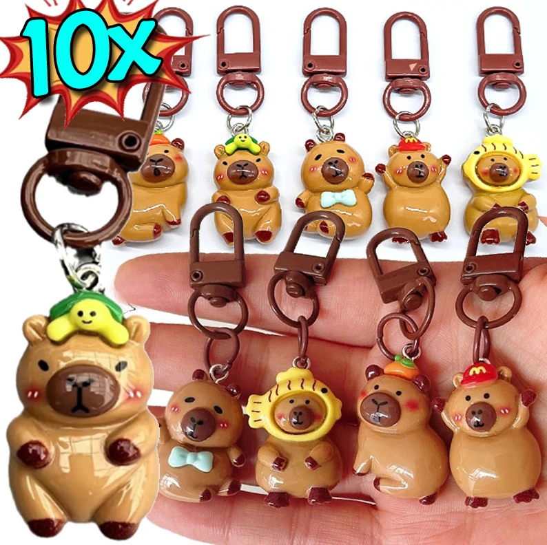 Kawaii Mini Cartoon Capybara Keychains Women Men Charms Resin Glossy Flatback Animal Pendant Keyring DIY Jewelry Making Findings