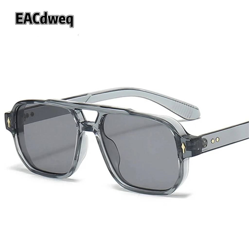 Vintage Double Bridges Men Square Sunglasses Fashion Clear Ocean Lens Eyewear Women Trending Rivets Glasses UV400 Gafas De Sol