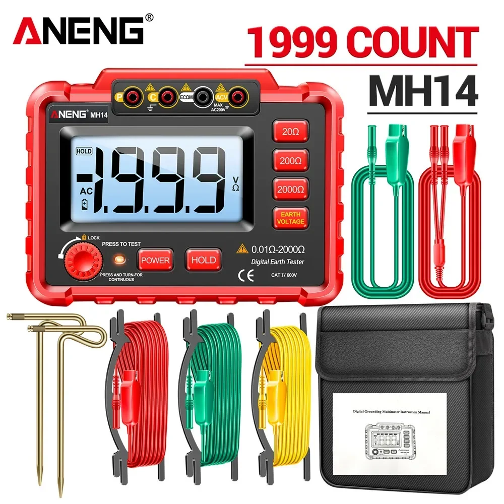 ANENG MH14 Ground Resistance Megohm Testers Meter Megohmmeter Voltmeter Red Color 1999 Conuts Ohm Detector without BatteryTools