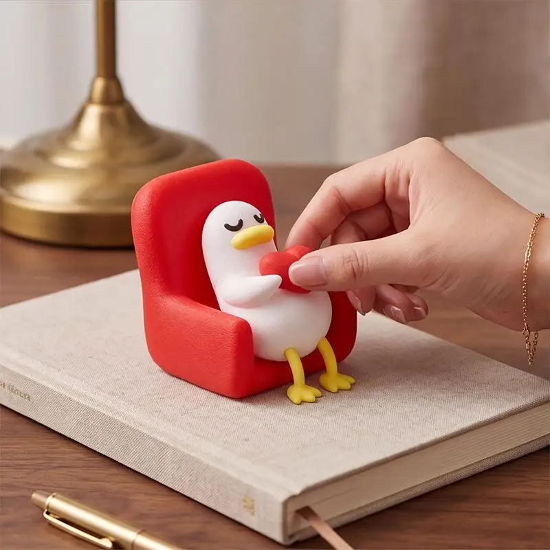 {}1pc Cute Lying Duck With a Funny and Cute Expression, a Small Office Desk Decoration, Creative Animal Shape. view 3