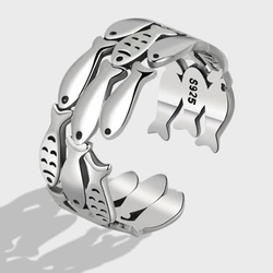 Fish Cute Gift Silver Color Temperament Personality Fashion Female Trendy Resizable Opening Rings SRI002