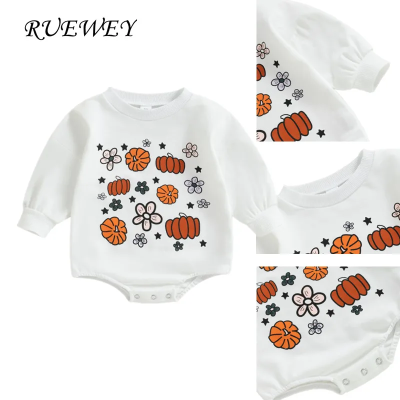 RUEWEY Halloween Newborn Baby Girl Bodysuit Spring Autumn Clothes Long Sleeve Flower Pumpkin Jumpsuit for Kid Baby Items Costume