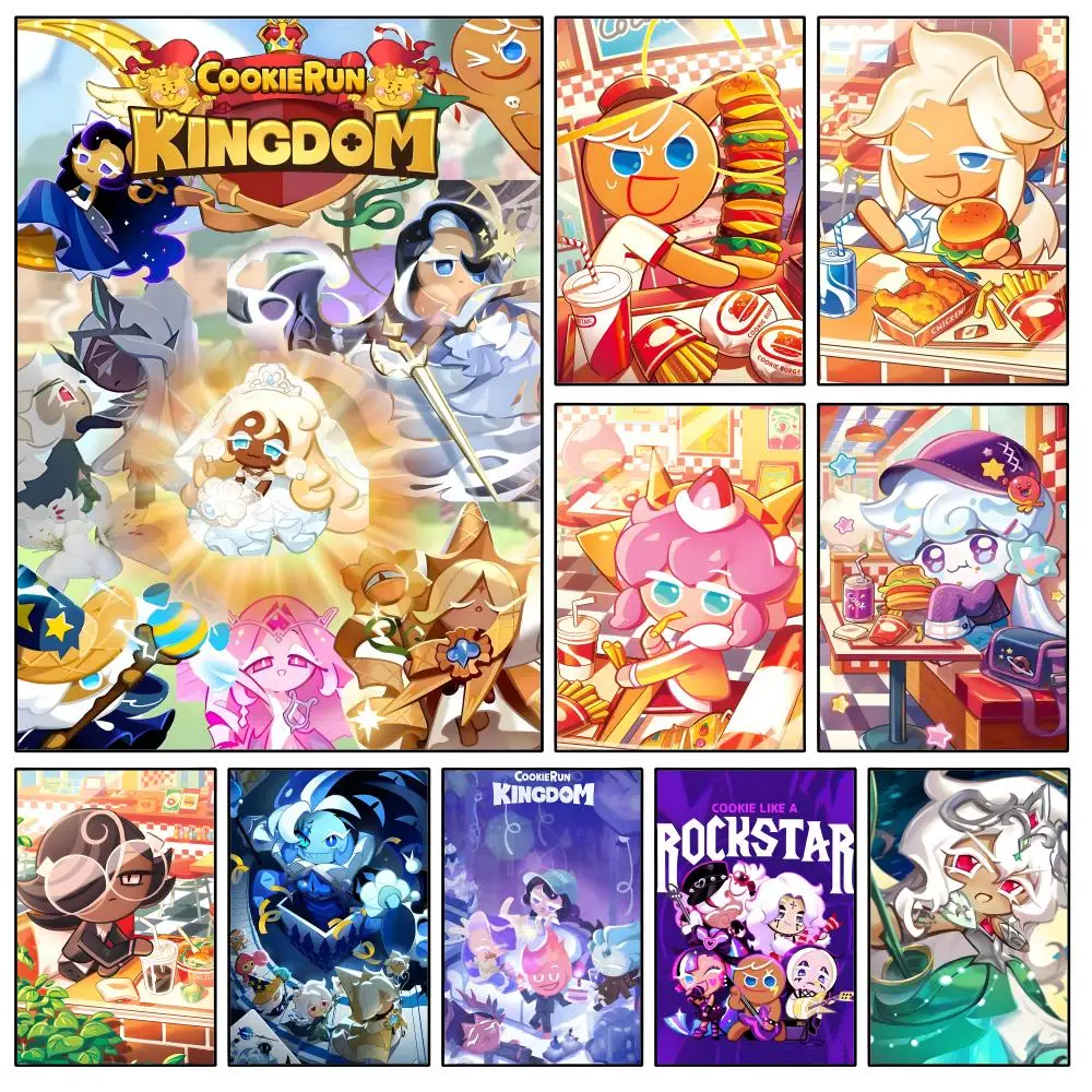 Game Cookie Run Kingdom Characters Poster Waterproof HD Modern Peel And Stick Wall Decor Bedroom Living Room Dorm Office