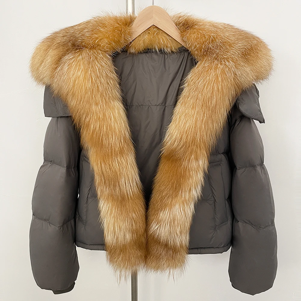 OFTBUY Puffer Jacket Women Real Fur Coat Big Real Raccoon Fox Fur Collar Autumn Winter Female Fashion Short White Duck Down Coat
