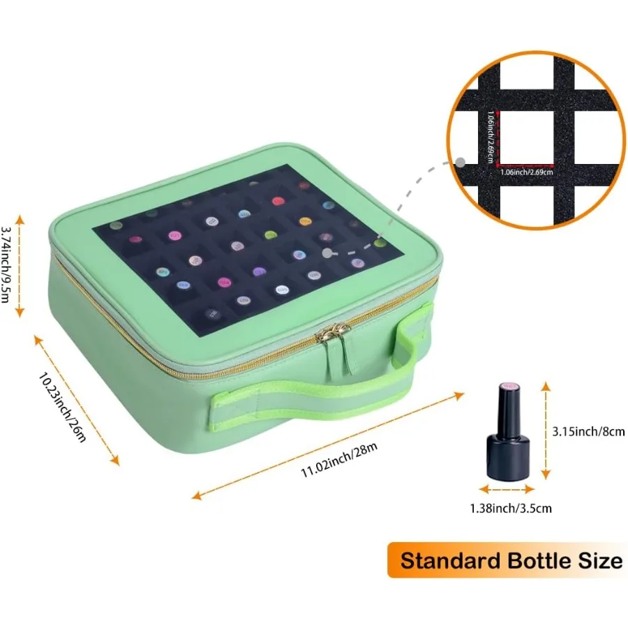 Caixa de armazenamento organizadora de esmalte transparente pequena portátil com divisória removível para 42 garrafas 15 ml 0,51 floz ideal para viagens
