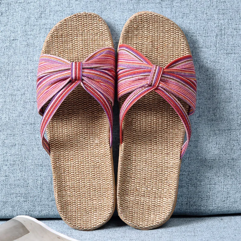 Mntrerm Slippers Female Summer 2023 New Linen Indoor Home Floor Non-Slip Home Home Cute Lady Sandals And Slippers Hemp