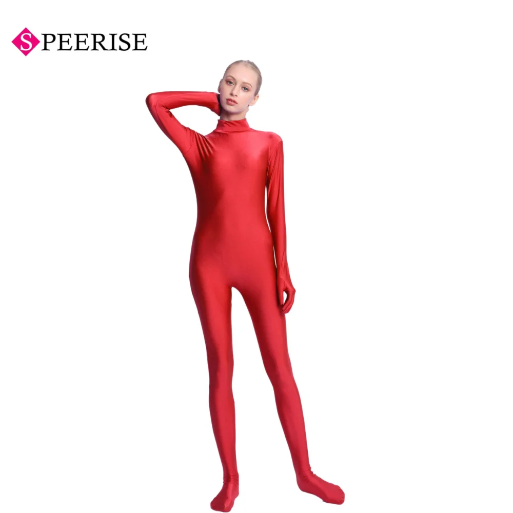 Speerise Women Footed Unitard Spandex Bodysuit Adult Sexy High Neck Full Body  Jumpsuits Cosplay Costumes Suit