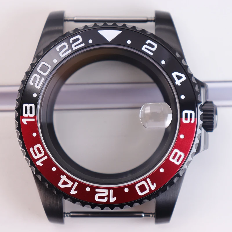 

40mm Black Watch Case Sapphire Glass For Seiko NH35 NH36 NH34 NH38 Eta 2824 Miyota 8215 Movements 28.5mm Dial GMT Two tone bezel