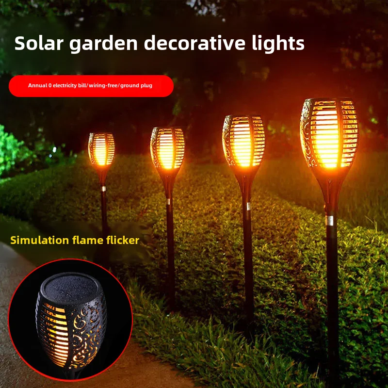 Cross-border solar flame light 96led torch outdoor garden lawn courtyard decorative light ground landscape light