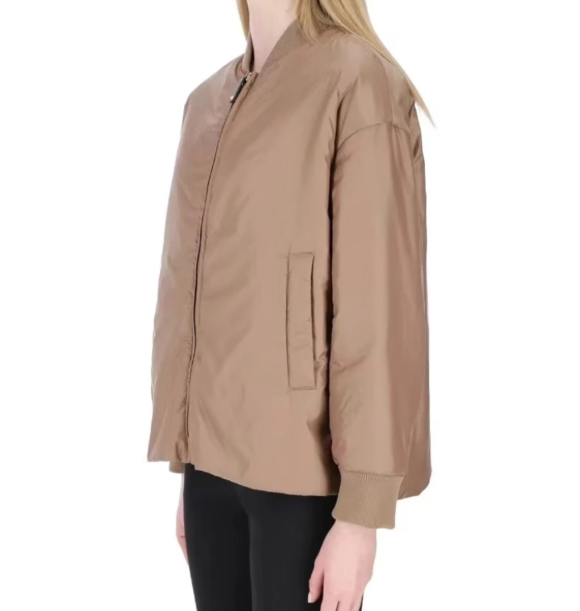 Fenggejiwo baseball jacketFLIGHT JACKET camel velvet silk jacket stand collar loose fit cotton jacket