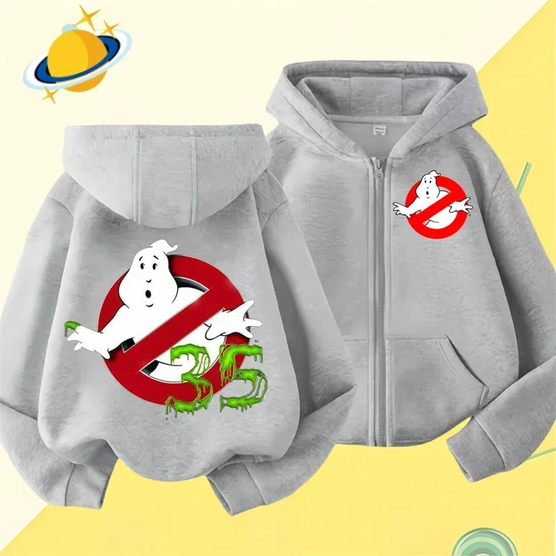 Ghostbusters Kids zipper hoodie Cartoon print Autumn Winter Long sleeve sweatshirt Casual top Boys Girls clothing sweater