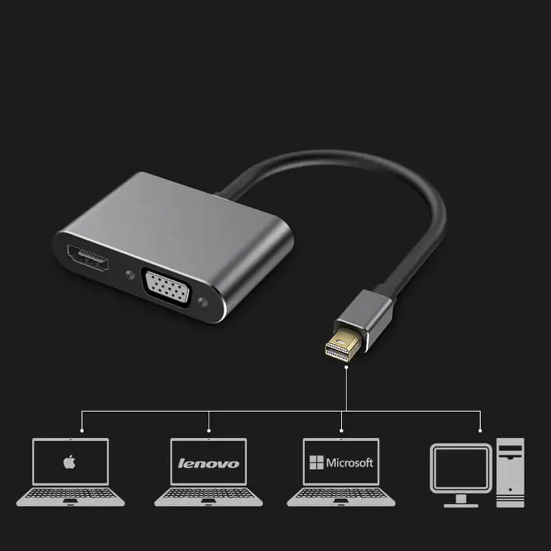 2 w1 Minidp konwersja 4K kabel Adapter HD minidip do Vga 1080P Mini Dp HDMI-kompatybilny + VGA do notebooków projektor telewizyjny