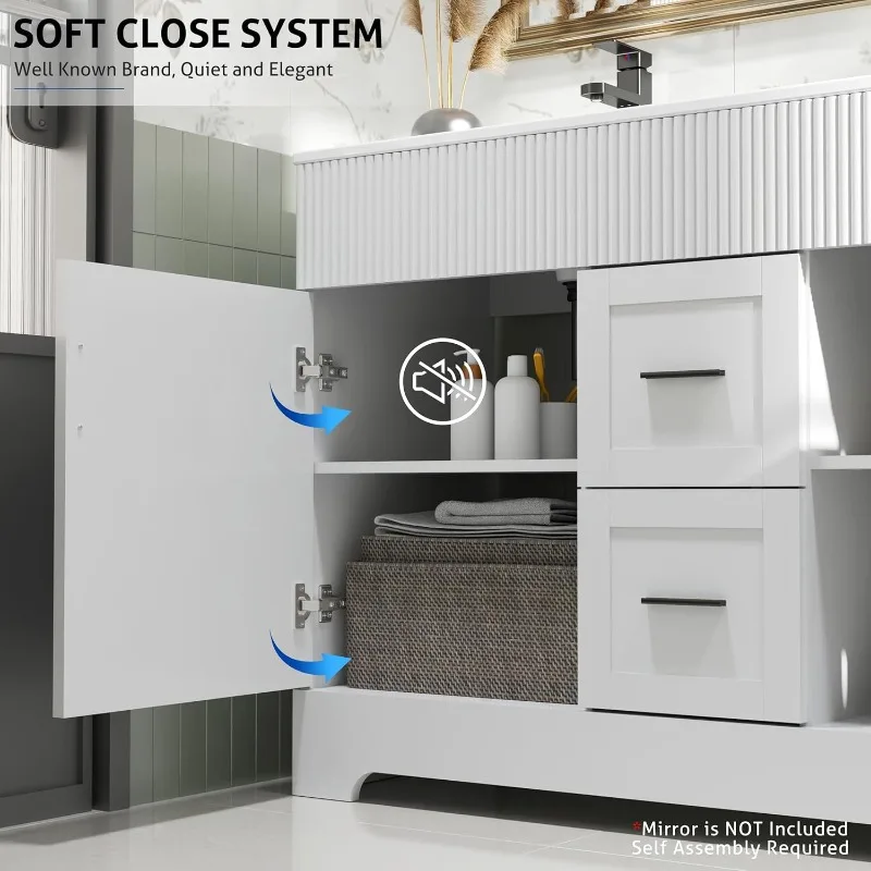 home.48" Lavabo da bagno combinato con superficie verniciata, mobiletto moderno con cassetti e linee ondulate decorative, sottopiano D