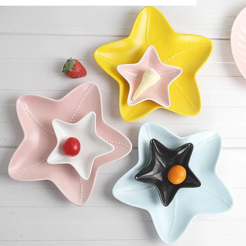 Ceramic Marine Series Cutlery Set / Children Cartoon Style Color Starfish Fish Plate Salad Bowl Kitchen Tableware