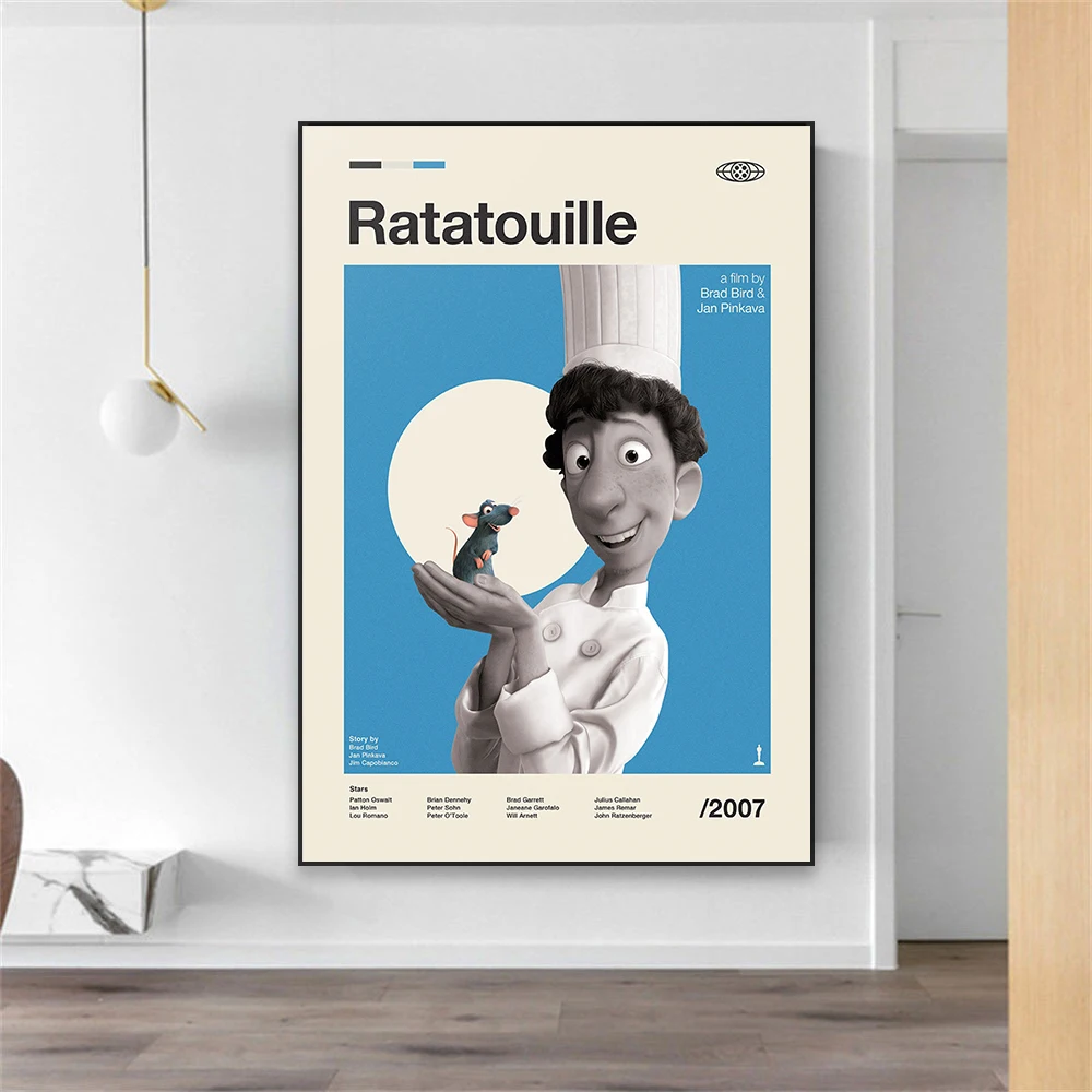 Ratatouille Movie Mid Century Poster Disney Cartoon Modern Vintage Movie Canvas Print Minimalist Decoration Kitchen Wall Art