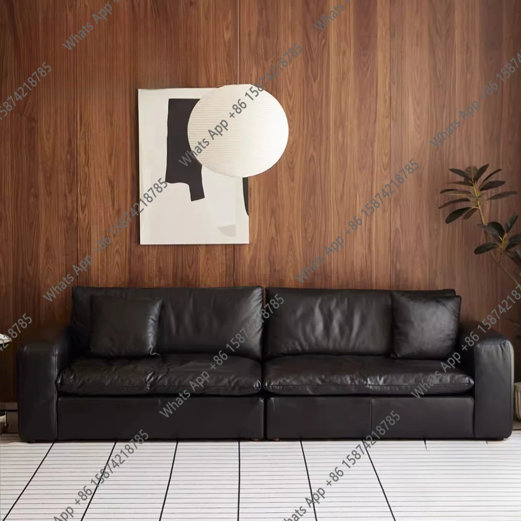 Italian minimalist tofu block leather sofa living room small apartment black light luxury three-person combination sofa floor