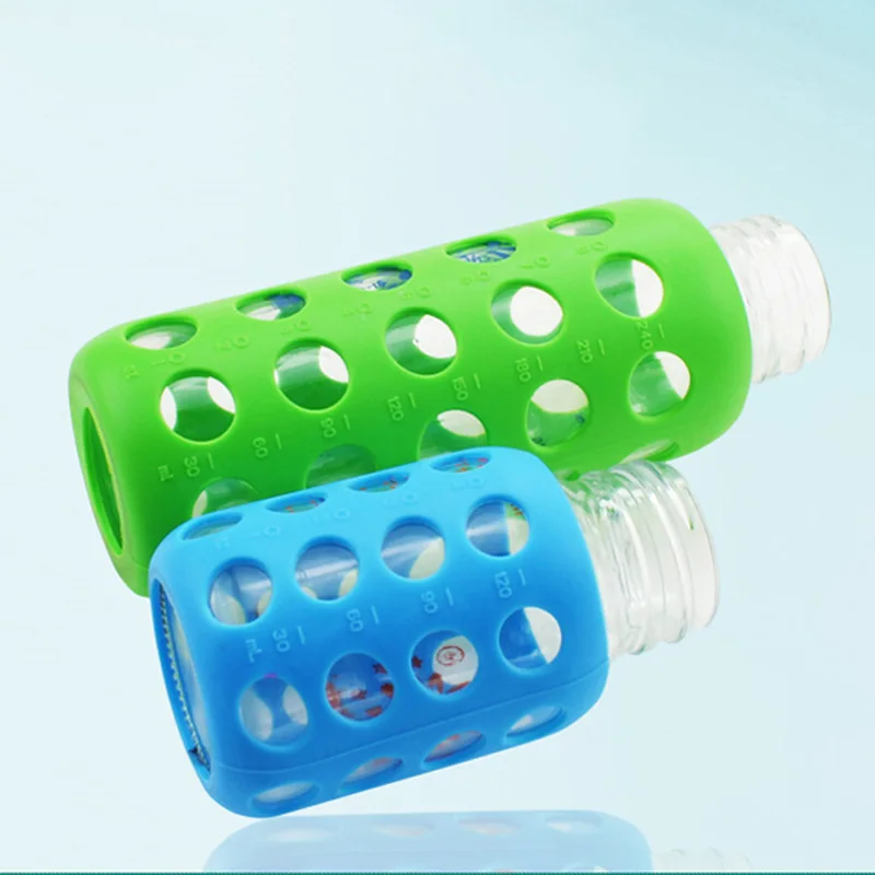 Silicone Water Bottle Cover with capacity line anti scalding anti falling cup cover baby glass milk bottle protective Sleeve