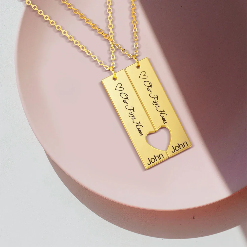 Lemegeton Personalisierte Namensketten mit graviertem Text, Anhänger für Paare, Edelstahlschmuck, individuelle Valentinstagsgeschenke – Detail 8