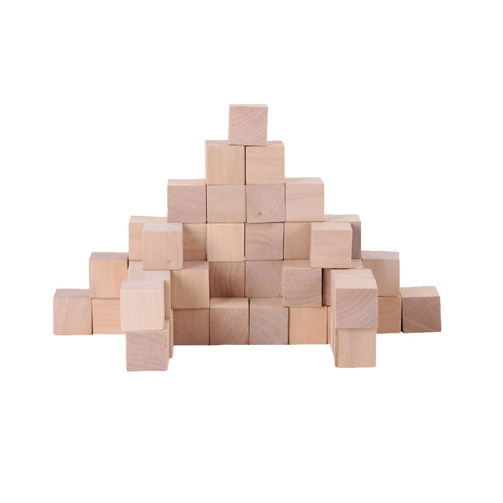 50 Pcs Building Blocks DIY Colorful Cube Craft Small Natural Wood Square Wooden