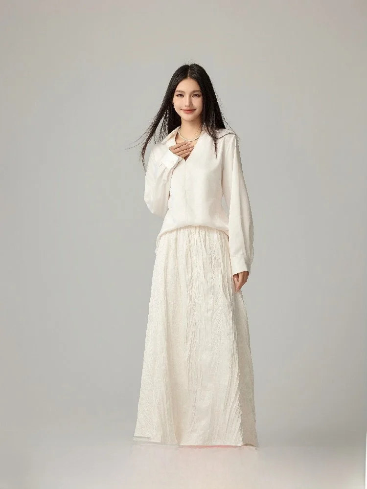 

Faionable Pleated High Waist Midi Skirt by CHILL ZOEY Spring 2024 Polyester Blend Long Skirt Versatile Sli New Arrival