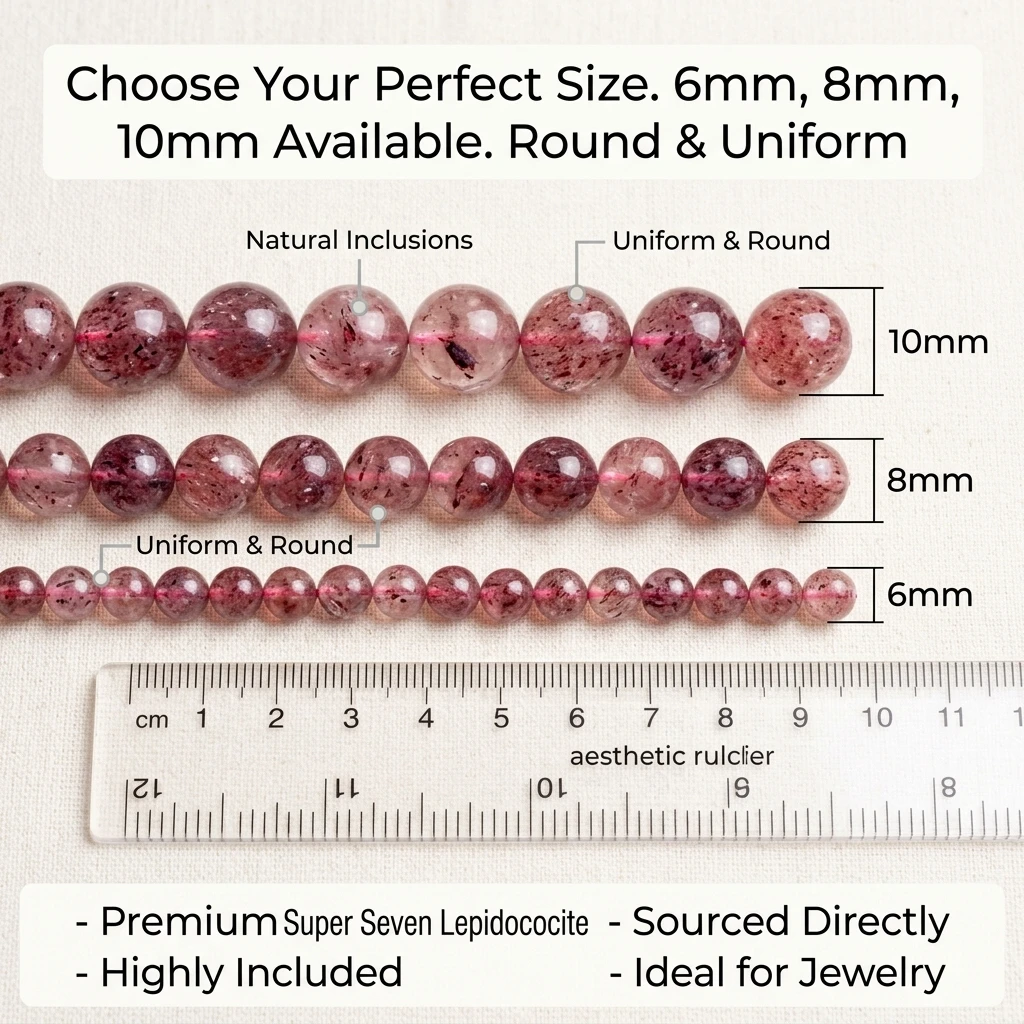 Naturstein, dunkle Farbe, Erdbeerquarz, rund, lose Abstandshalter, 6, 8, 10 mm, für Schmuckherstellung, DIY-Halskette, Armband, Zubehör – Detail 6