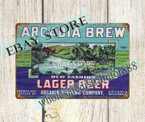 1930s Arcadia Brew beer IRTP Wisconsin metal tin sign office bar interior design