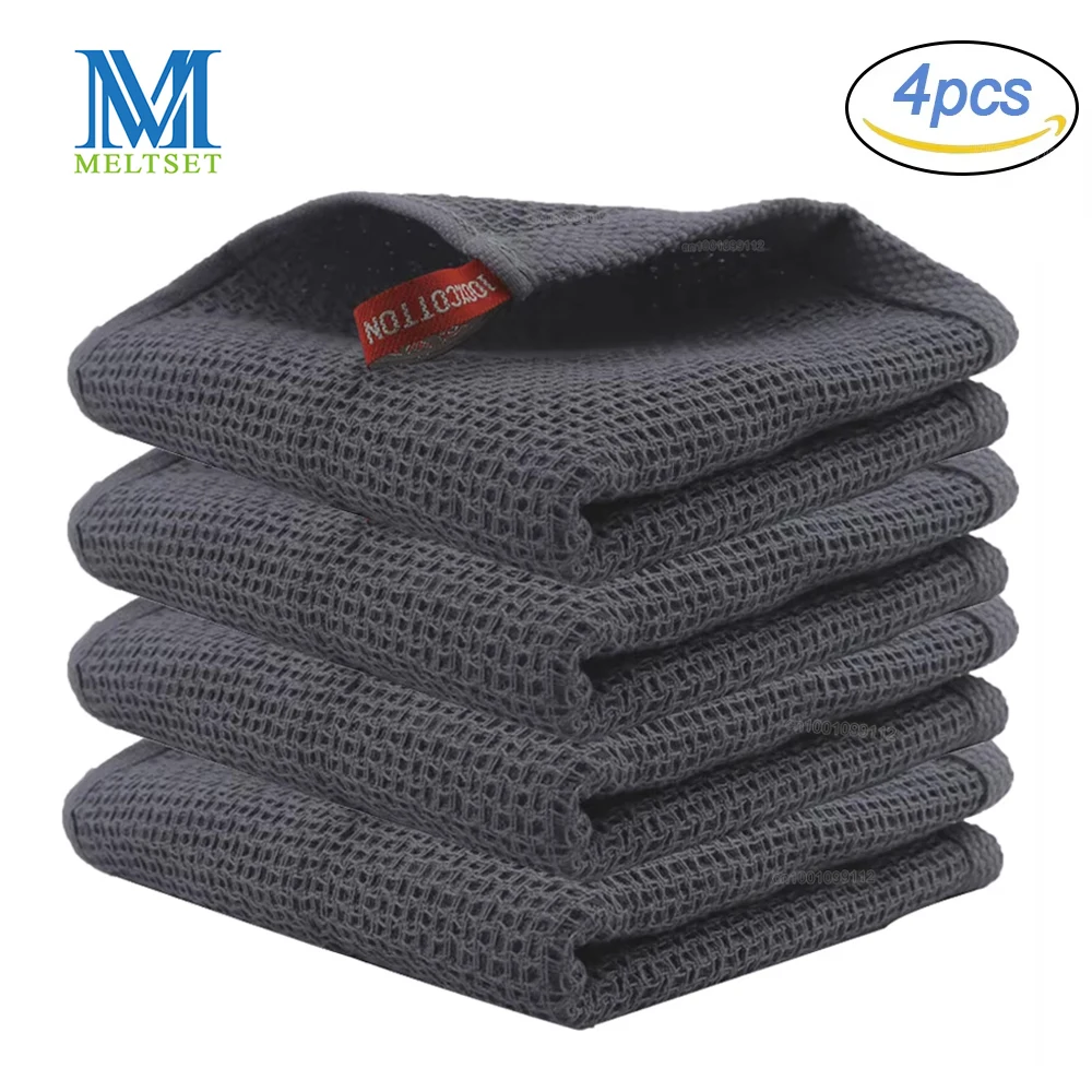 Meltset M 4Pcs Cotton Kitchen Towel Ultra Soft Magic Cleaning Cloth Absorbent Cleaning Rags Thickened Wipe Cloths Dishcloth