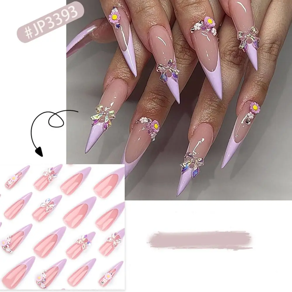 24pcs unghie finte di mandorle lunghe 3D Gold Relief Ballerina unghie finte French Press on Nails Manicure fai da te punte per unghie rimovibili