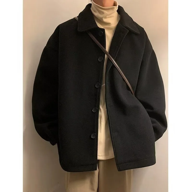 

Мужское полупальто из шерстяной смеси с флисовой подкладкой, винтажное, с капюшоном, эластичным поясом и шерпой, свободного кроя, из шенилла, праздничное, теплое