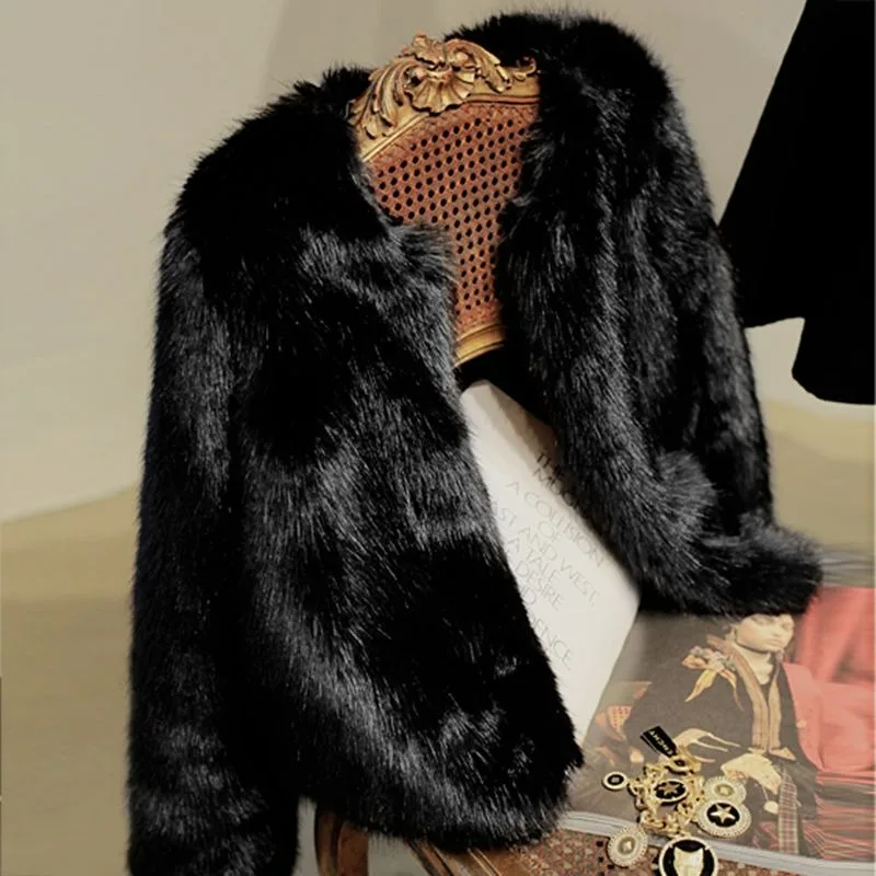 Spring Fashion Faux Fox Fur Coat Women Warm Feather Coats Loose Short Outercoat Lady Party Elegant Outfits  Jacket QY3