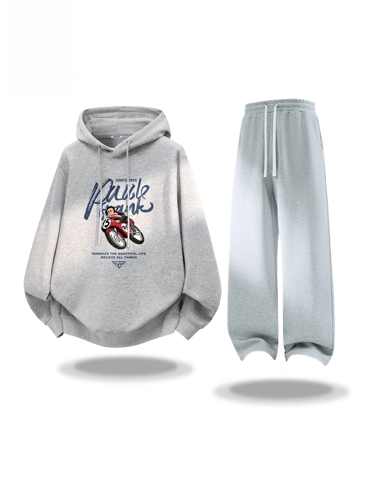 

Men's Winter Sportswear Set Fce Lined Hooded Sweatirt And Thi Trousers Two Piece Set Youth Cotton Polyester