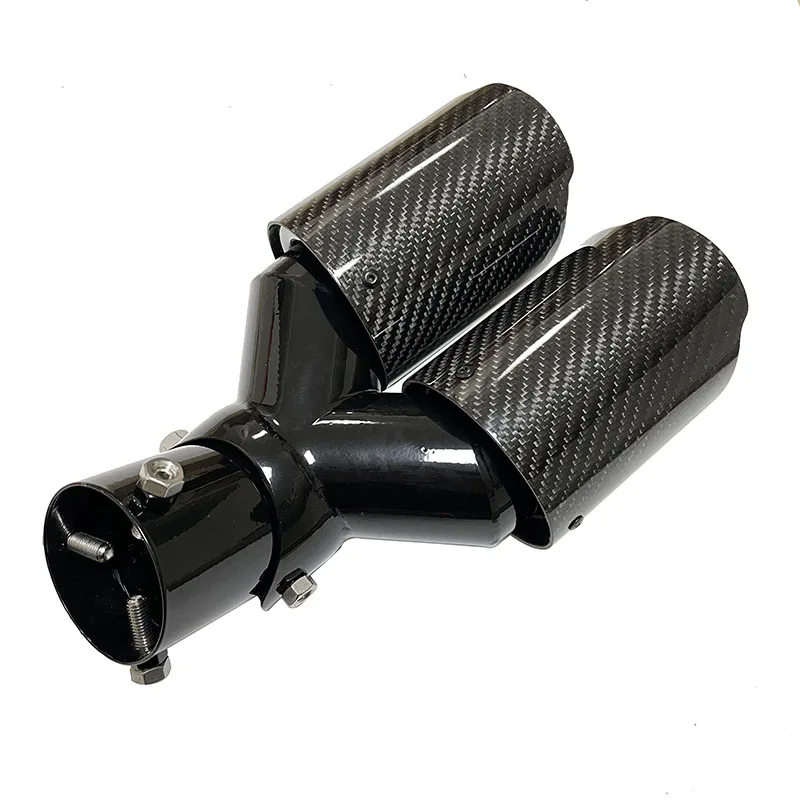 The carbon fiber tailpipe of the auto parts exhaust pipe is adjustable, and the Y-shaped double outlets are flush 101mm 89mm
