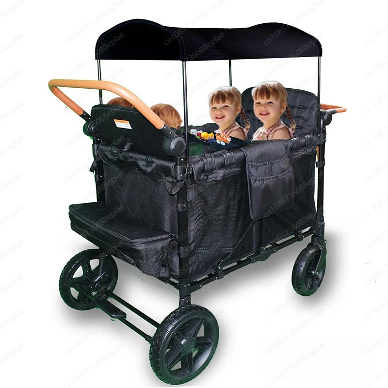 

Outdoor Wagon Stroller 4 Seat with Full Canopy Camping Folding Wagon Stroller 4 Seater for Kids