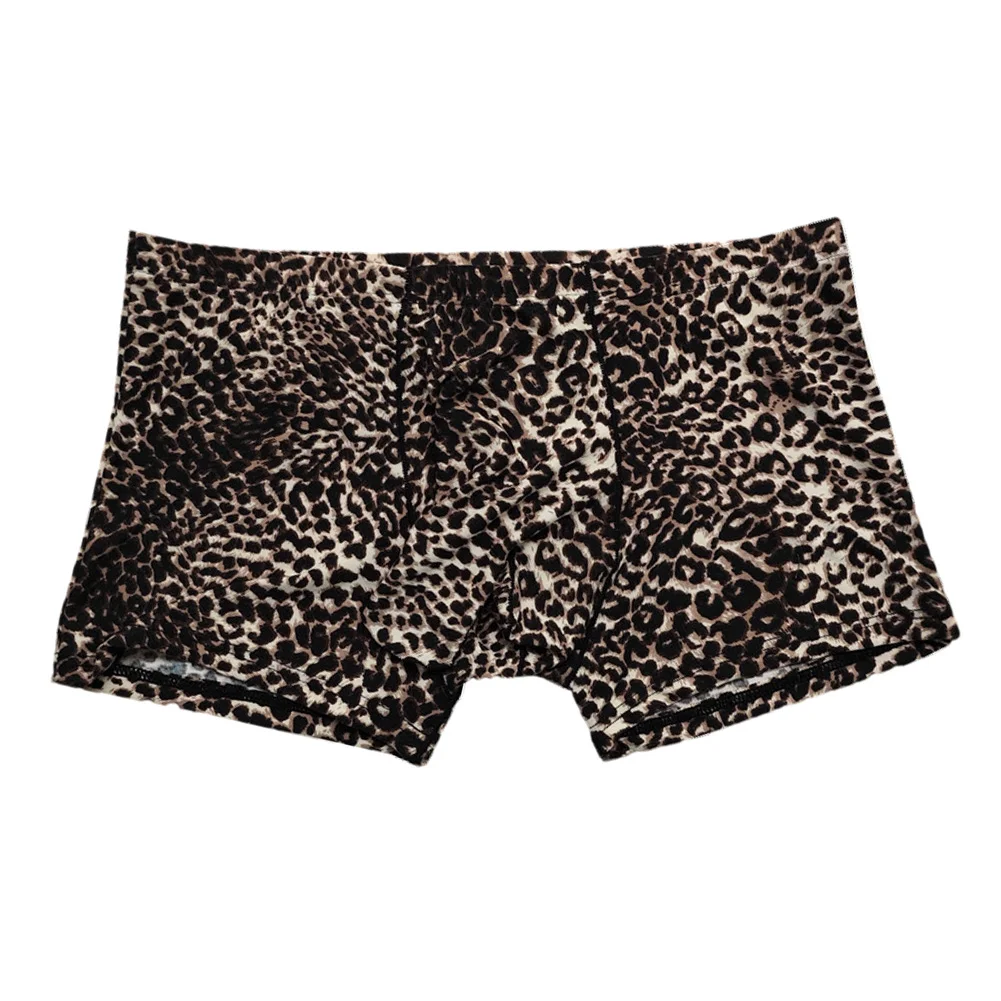 Calcinha de cintura baixa com estampa leopardo masculina, calcinha confortável com bolsa em U, lingerie sensual, cueca bem aparência