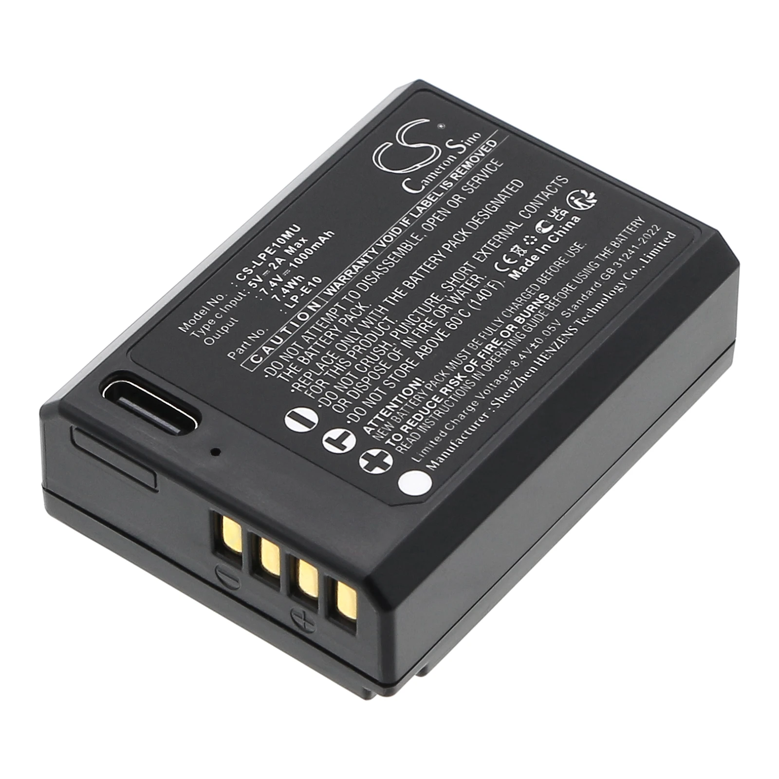 CS Replacement Battery for Canon EOS 1100D,EOS KISS X50,EOS REBEL T3,EOS 1200D,EOS REBEL T5,EOS 130 PN:LP-E10 950mAh / 7.03Wh
