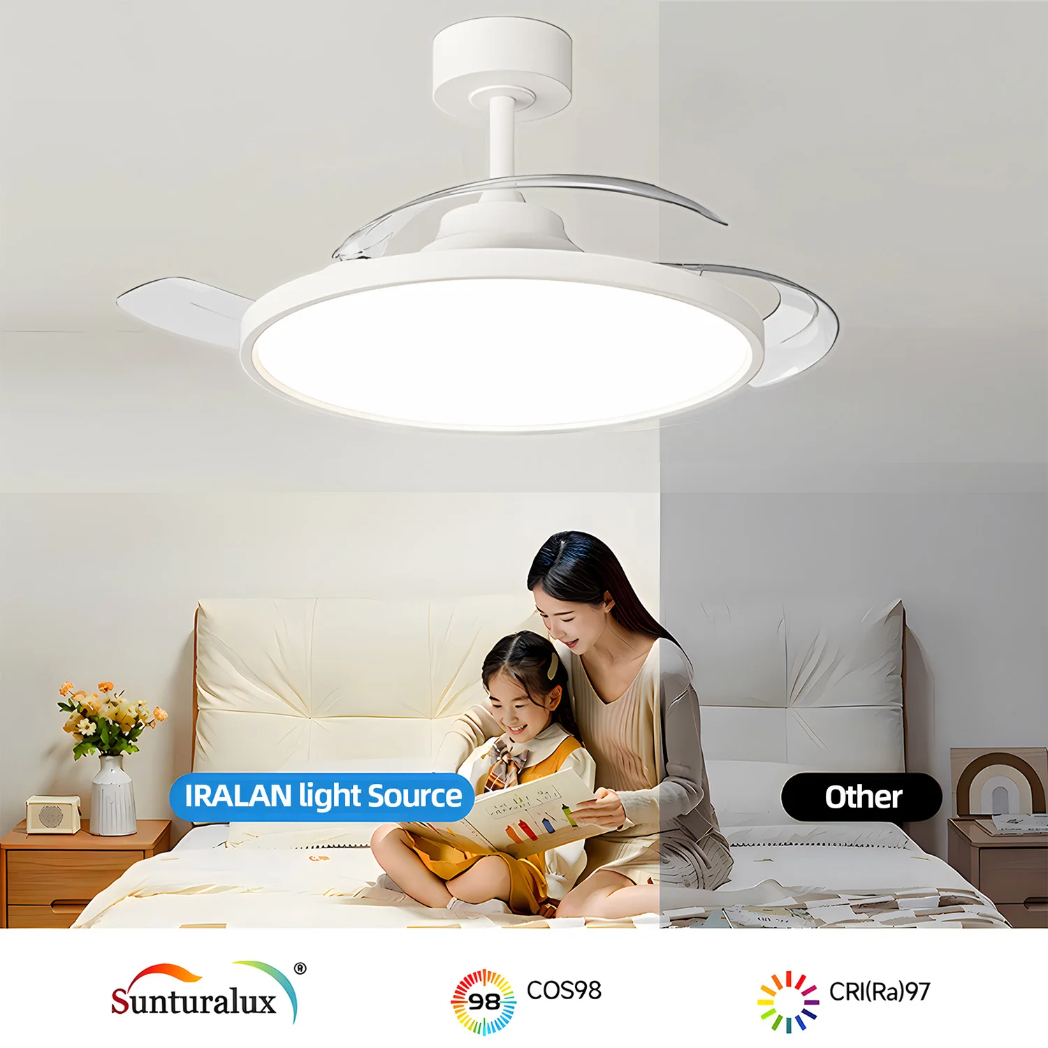 Smart Ceiling Fans With Lights Remote Control Bedroom Decor Ventilator Lamp Air Invisible Blades Retractable Silent Ceiling lamp image 3