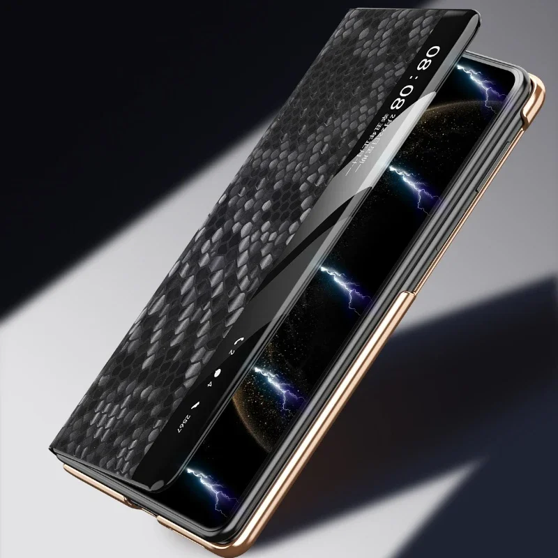 حافظة لهاتف هواوي ميت X6 X5 X3 الذكية نافذة الوجه جلد البقر التنين مقياس الملمس أغطية جلد سبيكة المغناطيسي الروتاري قوس قذيفة #5