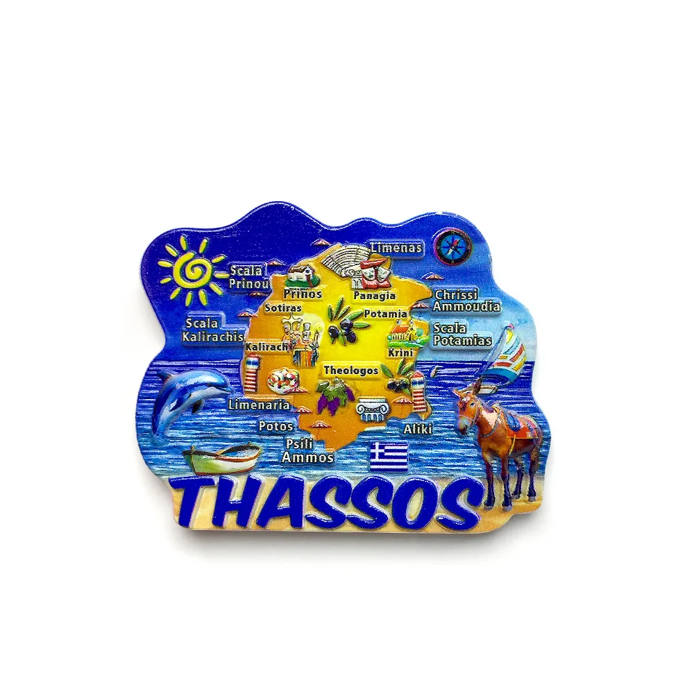 

3D Resin Fridge Magnet - Thassos Island, Greece - Detailed Map and Scenic Spots - Perfect Travel Souvenir