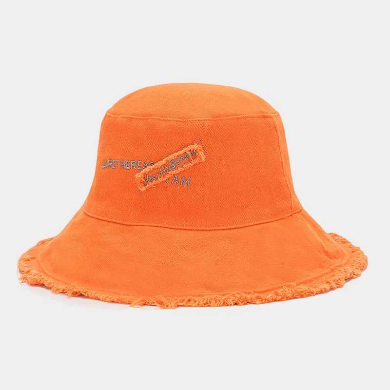 Retro Embroidery Letter Bucket Hat for women Spring  Autumn sombrero Sunshade Fisherman Hat Vintage Washed Cotton Basin Hat