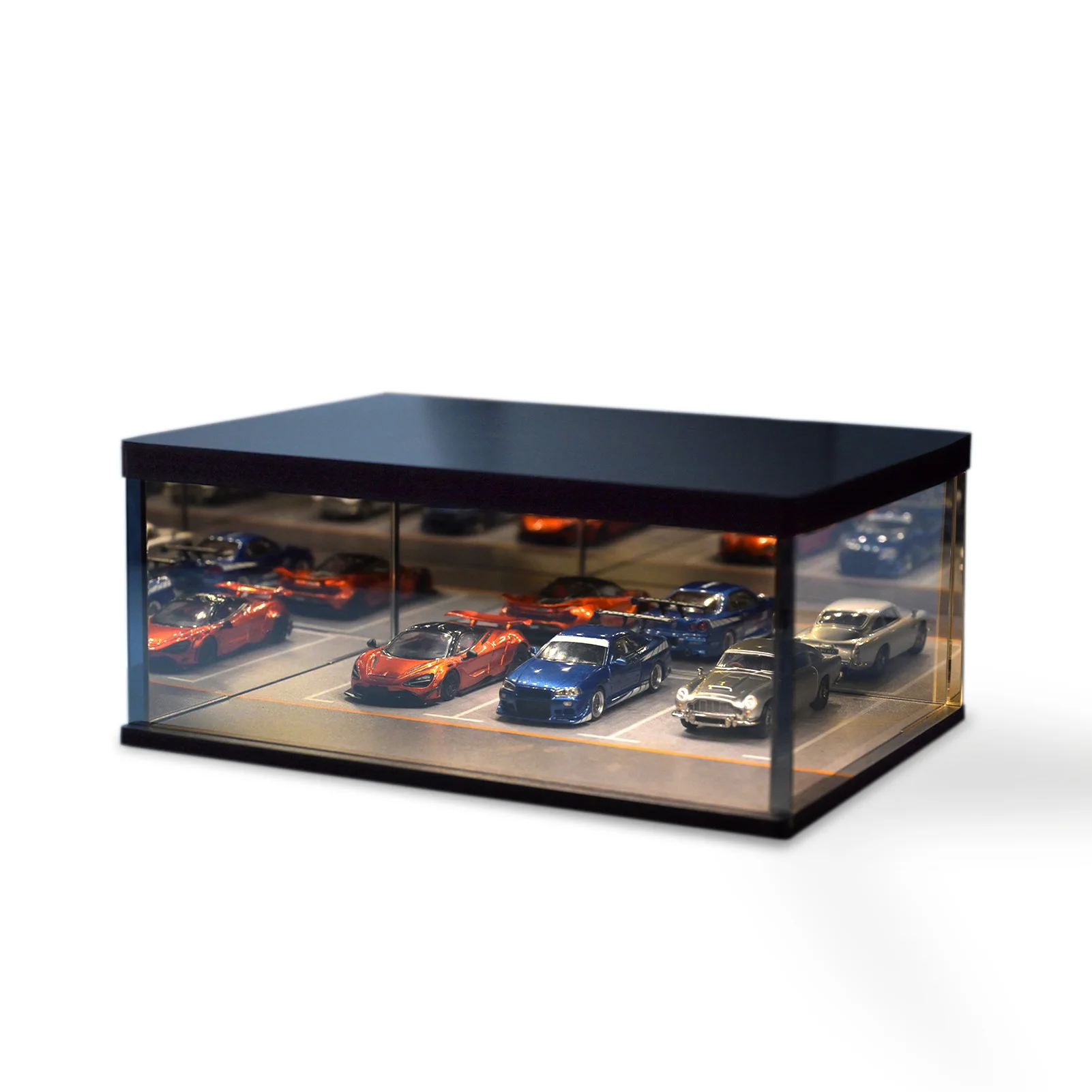 Image of Diorama 1:64 Verspiegelte Garagenmodell-Vitrine 1/64, Die-Cast-Auto-Ausstellungsbox mit Abyss-Effekt, Parkplatzmodell, Aufbewahrungsbox für Automodelle