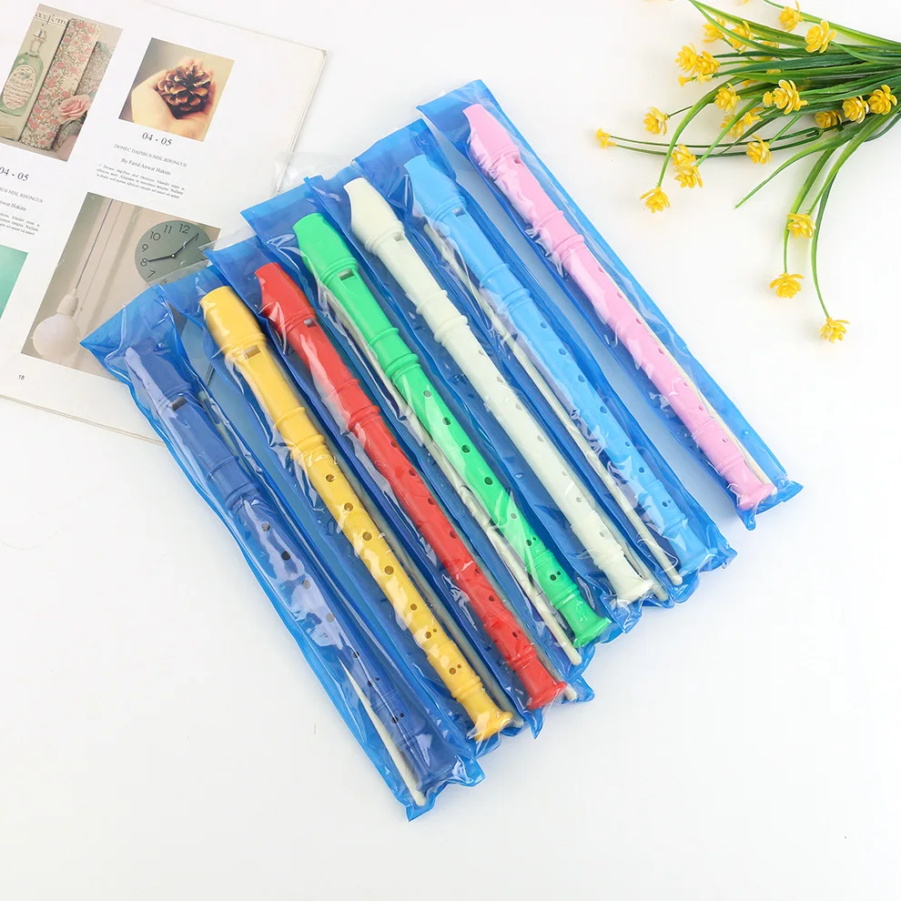 8 Holes Plastic Recorder Long Flute Musical Woodwind Instrument Colorful Clarinet with Cleaning Stick for Children Beginner Gift