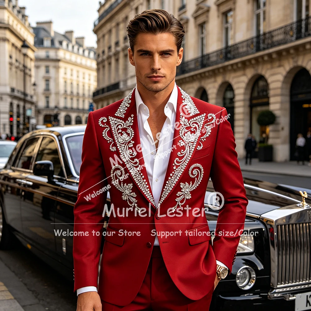 

Роскошные мужские костюмы с декоративными элементами из страз и бисера, свадебный смокинг для жениха, индивидуальный пошив, комплект из 2 предметов, мужской пиджак для выпускного бала.