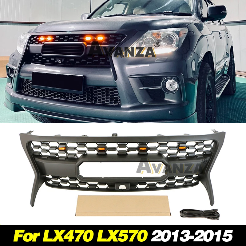 Front Grille With LED Fits For LX470 LX570 2013 2014 2015 Racing Grill Amber Light