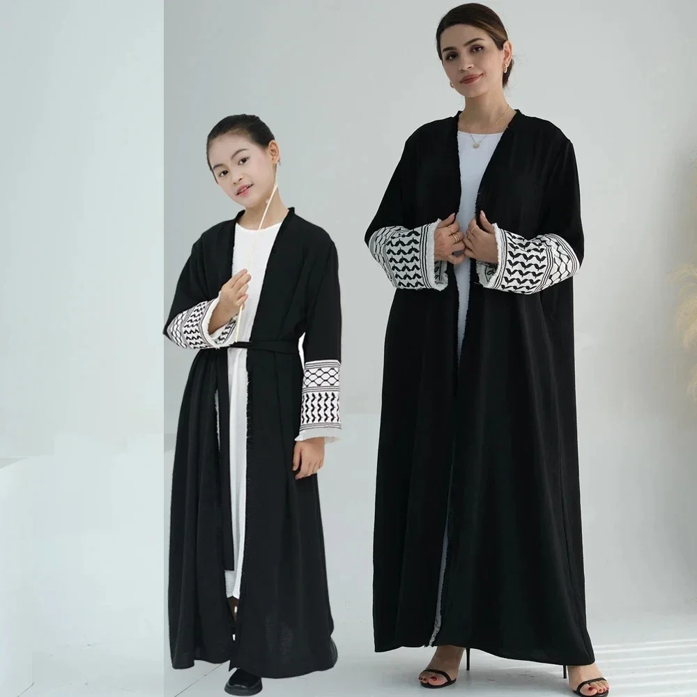 

Muslim Mother Daughter Abaya Women Kids Girls Maxi Dress Eid Ramadan Dubai Djellaba Open Kimono Cardigan Islamic Clothing Arabic