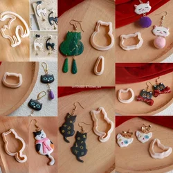 Cartoon Cat Shaped Polymer Clay Cutters Kitten Kitty Pattern Handmade Earring Clay Cutting Molds DIY Jewelry Pendant Making Tool