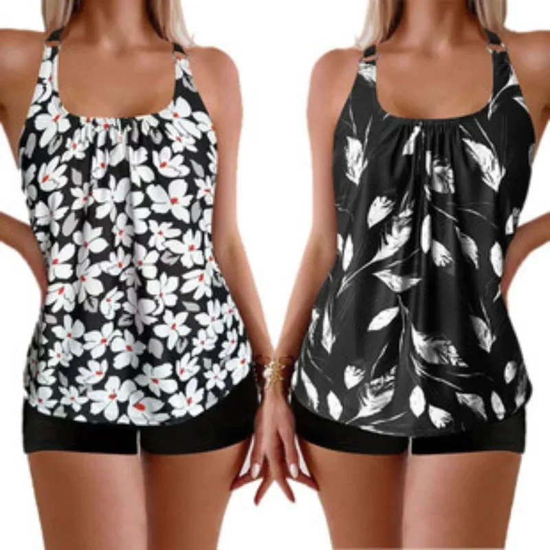 2026 Floral Printed Tankini Set Two Piece Swimsuit Short Women Straped Swimwear Female Bathing Suit Beachwear Swimming Summer