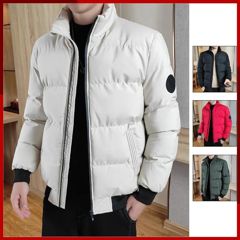 Herren-Baumwolljacke, 2024, Winter, Wärmedämmung, lässig, Stehkragen, verdickte Baumwolljacke, außen, große Daunen-Baumwollkleidung